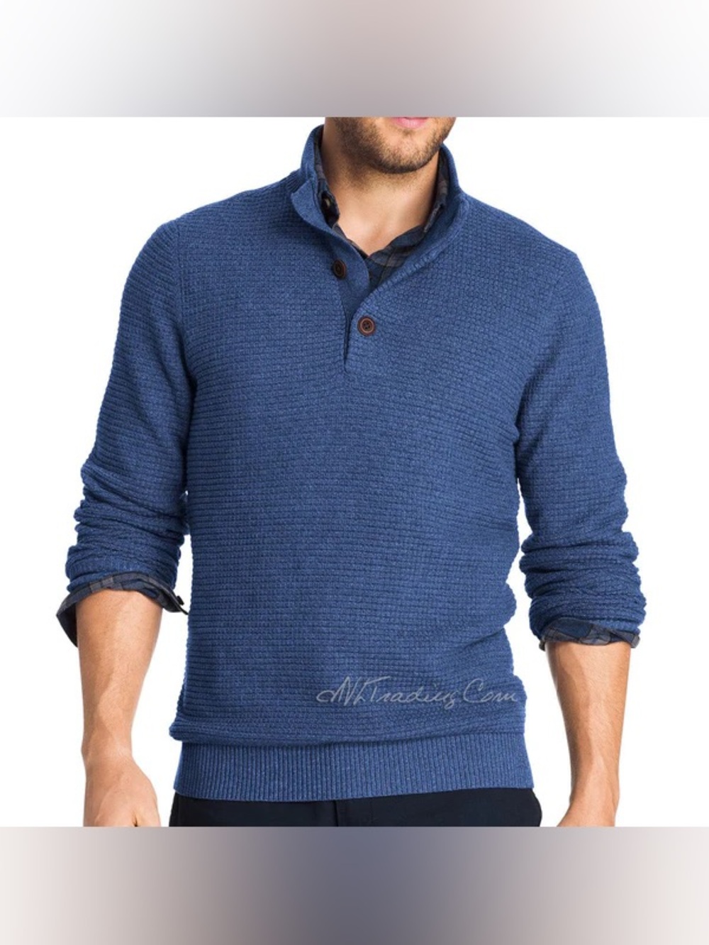 G.H. BASS & CO. LONG SLEEVE BUTTON-FRONT WAFFLE SWEATER PULLOVER